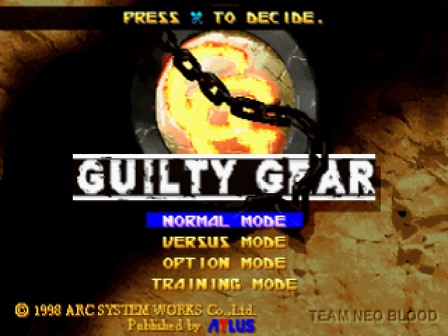 Guilty Gear title screen for Playstation